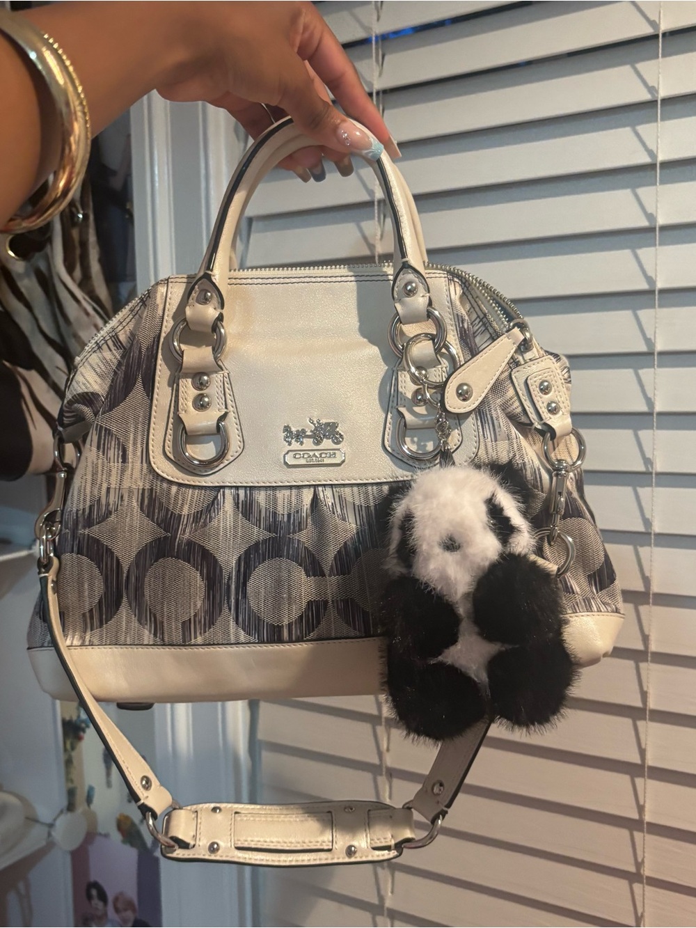 Vintage Coach Gray and White Signature Canvas Satchel